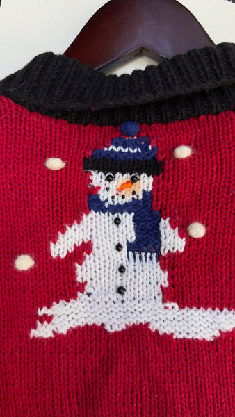 Vintage 80s 90s Retro Blue Snowman Zip Up Ugly Christmas Party Sweater Vest | S