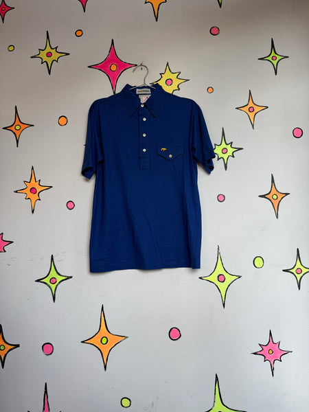 1970s 80s Jack Nicklaus Polo Blue Dagger Collar Retro Golf Shirt Men Preppy M