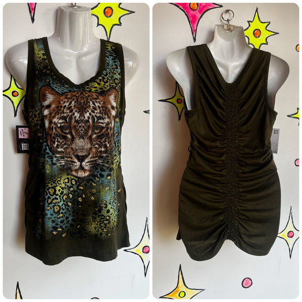 Vintage Y2K 2000s | Leopard Graphic Tee Glitter Emo Fairy Grunge T Shirt Tank | L