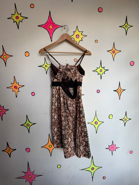 Y2K Boho Grunge Henna Tattoo Print Mini Dress Cotton Festival Dress - SM