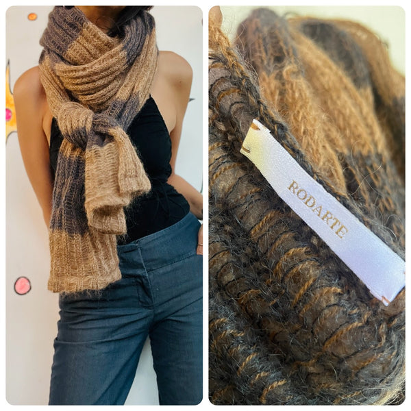 90s Brown Striped Grunge Oversized Fuzzy Mohair Scarf - Extra Long Cozy Rodarte