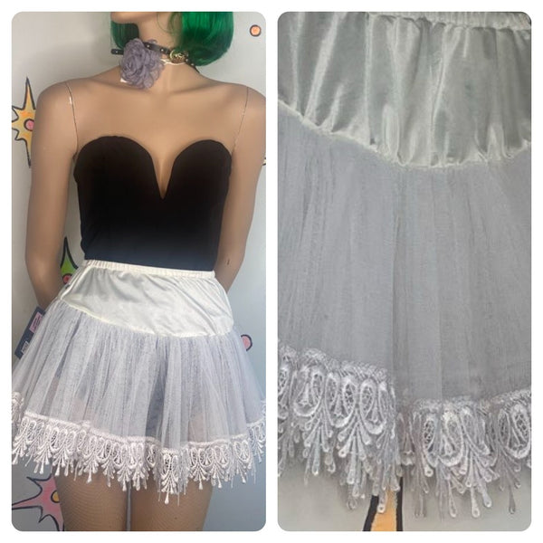 Y2K White Tulle Crinoline Tutu Cupcake Skirt Lolita Balletcore Steampunk S