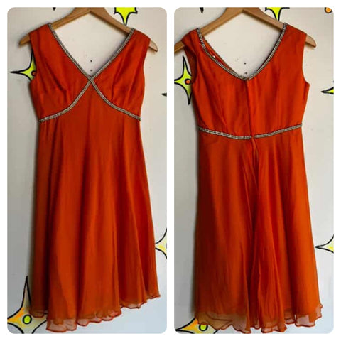 Cute 60s Orange MOD Chiffon Formal Mini Dress – True Vintage – XS