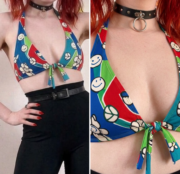 Retro 60s Style Bikini Top ' Retro Psychedelic Halter Top ' Y2K Festival Rave SM