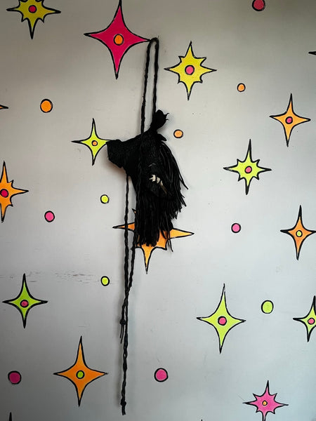 Vintage Leather Witch Bag Medicine Pouch Bone Feather Boho Goth Fringe Western