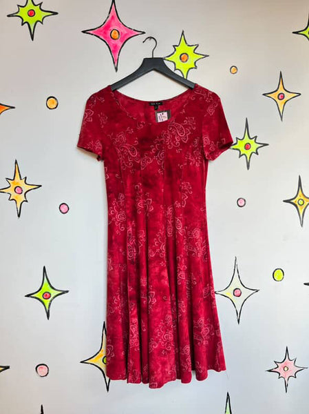 Y2K Red Fairy Boho Grunge Whimsy Goth Glitter Flowy Stretchy Midi Dress - S/M