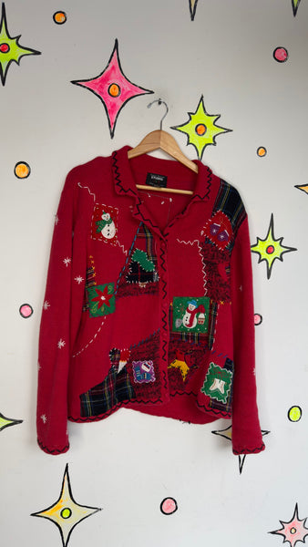 Vintage 80s 90s Ugly Christmas Cardigan Winter Tacky Holiday Sweater - Large