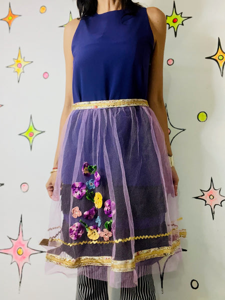 Vintage 50s Pastel Purple Sheer Apron | Gold Trim Embellished | Fairy Grunge