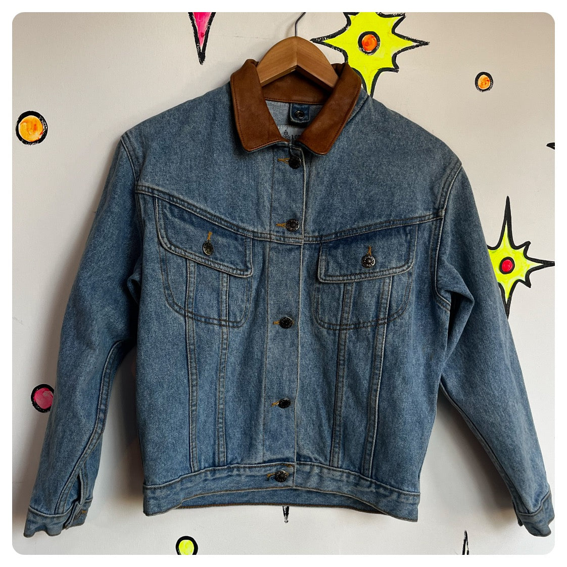 Vintage 80s 90s | London Fog Cropped Leather Collar Denim Jean Jacket | M 12