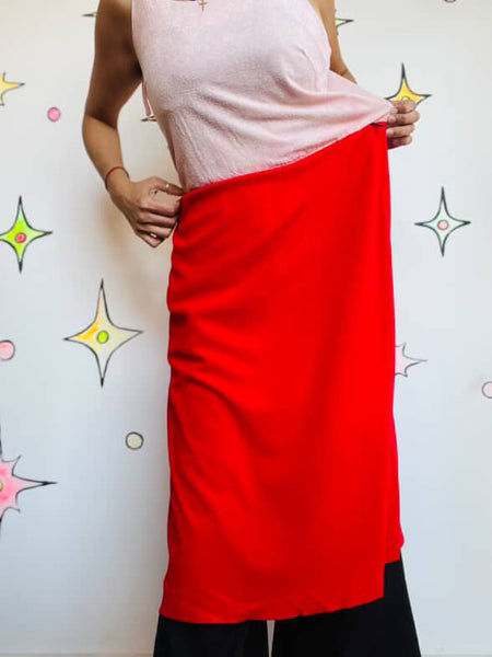 Retro 70s Pink & Red Terry Cloth Midi Dress – Soft Lounge Boho Resort Style S/M