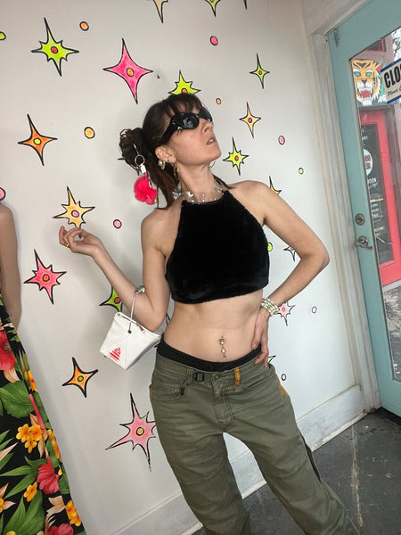 Y2K Dolls Kill Fuzzy Halter Crop Top ' Mall Goth Rave Vegan Fur - Free Size