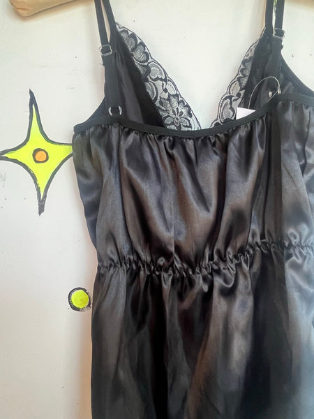 Black Satin Lace Teddy | Romantic Goth Lingerie Fairy Grunge Bodysuit S