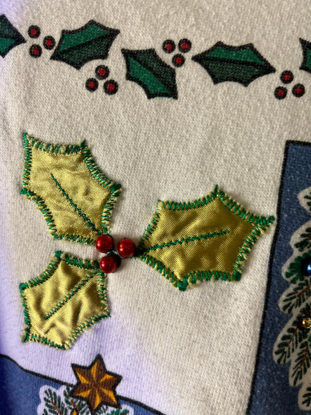 Vintage 80s 90s Tacky Ugly Christmas Patchwork Sweater – Holiday Party - M/L