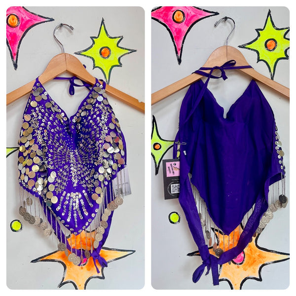 Boho Gypsy Fairy Grunge Beaded Silver Coins Butterfly Halter Top | One Size