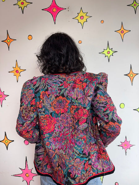 Jewel Tone Brocade Floral Tapestry Blazer 80s 90s Steampunk Fairy Grunge SM