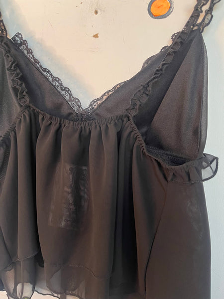 Black Ruffle Babydoll Cami Whimsy Goth Fairycore Romantic Lounge Top L