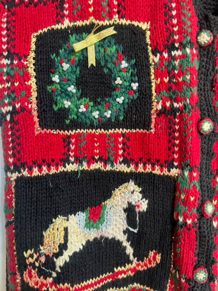 Vintage 80s 90s Plaid Patchwork Embellished Ugly Christmas Sweater Vest | M