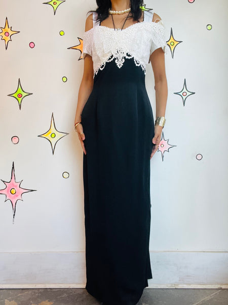 Vintage 90s Black & White Lace Dress – Victorian Formal – Scott McClintock – M