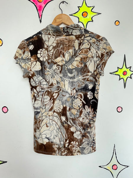 90s Y2K Abstract Art Print Twist Front Top Fairy Grunge Whimsy Goth Stretch - M