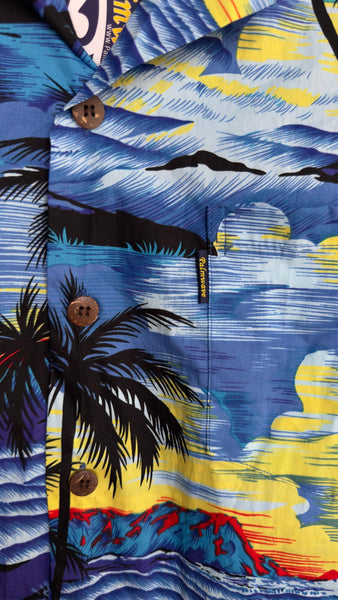 Blue Hawaiian Aloha Shirt Vintage Tiki Party Button Up Tropical Shirt SM
