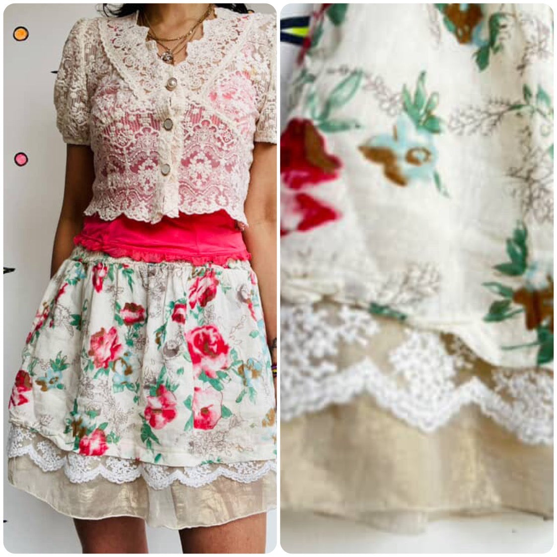 Vintage Y2K | Lace Fairy Grunge Babydoll Coquette Rococo Ruffle Mini Skirt | M