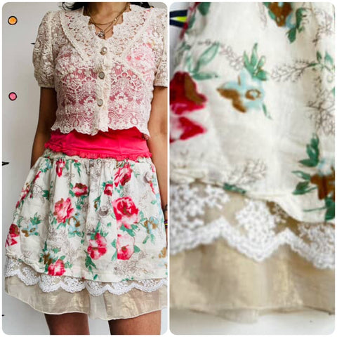 Vintage Y2K | Lace Fairy Grunge Babydoll Coquette Rococo Ruffle Mini Skirt | M