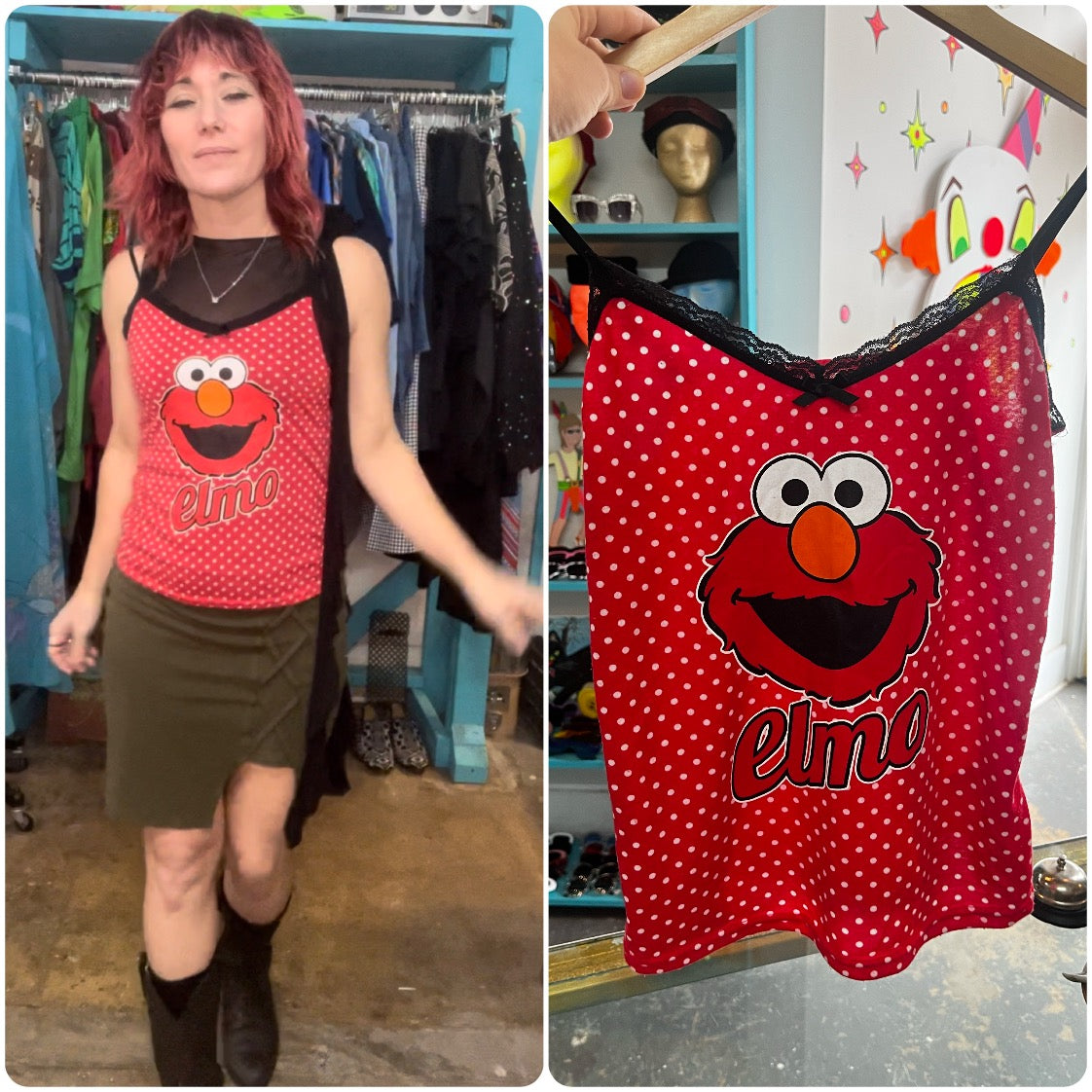 Vintage Y2k | ELMO Red Polka Dot Fairy Grunge Emo Cami Camisole Tank Top | Small