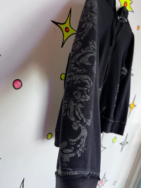 Vintage Y2K Black Mall Goth Grunge Hoodie | Fairy Tattoo Affliction-Style S/M