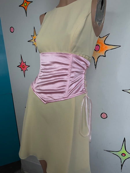 Baby Pink Satin Lace Up Corset Belt Balletcore Rococo Coquette Waist Cincher