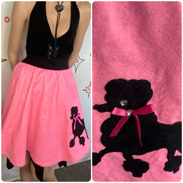 50s Style Pink & Black Poodle Skirt | Rockabilly Pinup Retro Costume Skirt S
