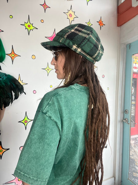 Green Plaid Mod Moto Cap David & Young Fairy Grunge Newsboy Hat