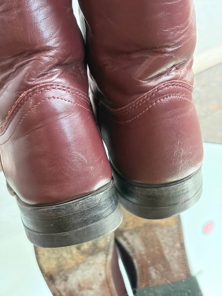 Vintage Justin Burgundy Leather Cowboy Boots Western Roper Cowgirl Boots 7.5A