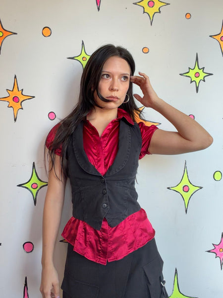Y2K Black Tailored Suit Vest Indie Sleaze Mall Goth Minimalist Academia XS