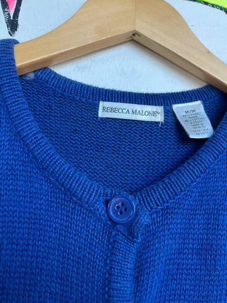 Vintage 90s Embellished Ugly Christmas Sweater Vest Blue Reindeer Snowflake | M