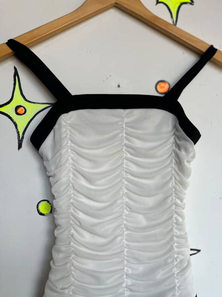 Y2K Ruched White & Black Bow Coquette Babydoll Mini Dress Flapper Fairycore XS-S