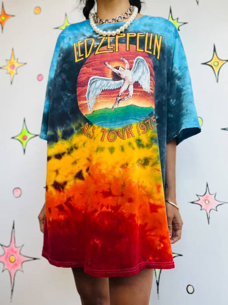 Vintage Led Zeppelin Tie Dye Concert Tee | 90s Boho Grunge Band T-Shirt XL