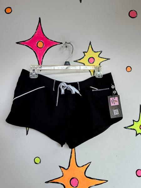Y2K Mall Goth Black Micro Board Shorts Skater Streetwear | S/M