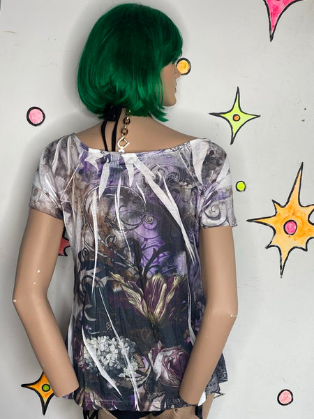 Y2K Purple Fairy Grunge Tattoo Print Top McBling Vintage Suzie Aesthetic M