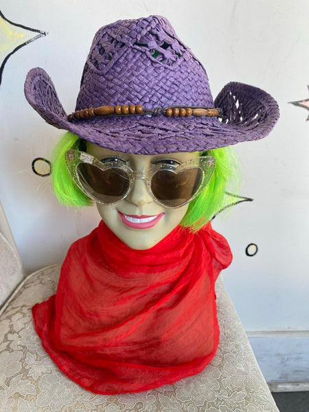 Y2K Purple Straw Cowgirl Hat | Western Rodeo Boho Fairy Grunge Festival Hat | 7