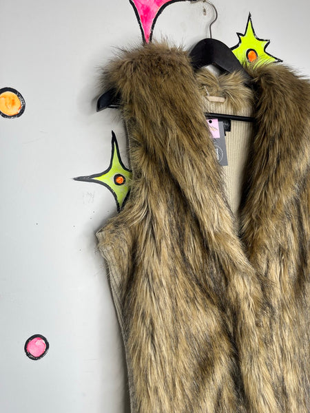Y2K Vegan Fur Boho Vest Glam Grunge Statement Festival Layering Piece - Size M