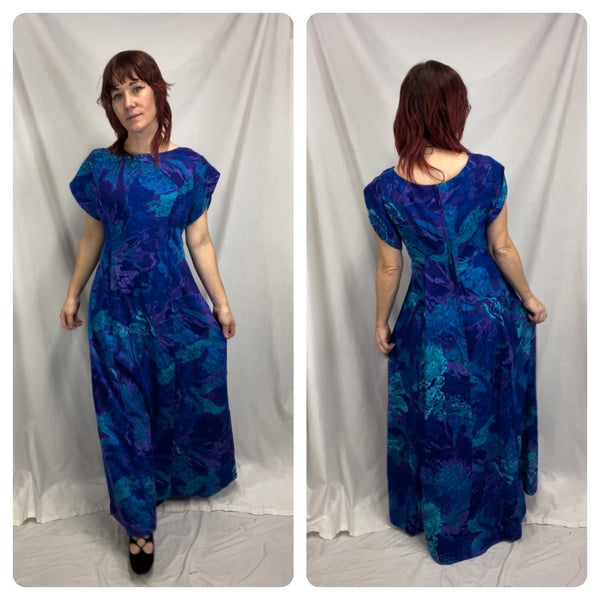 Vintage 60s 70s | Psychedelic Sea Witch Hawaiian Boho Fairy Grunge Maxi Dress L