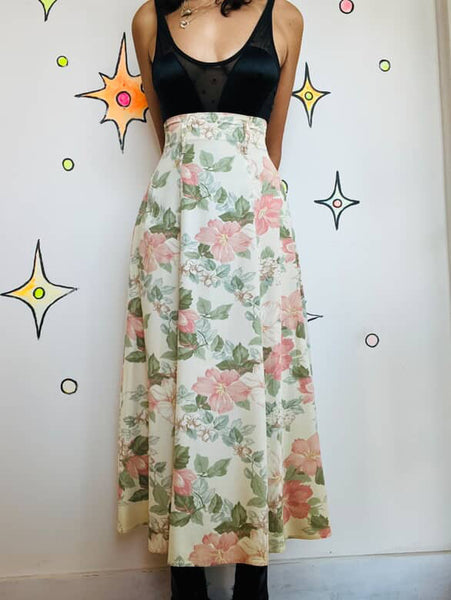 Vintage 90s Off White & Pink Pastel High Waist Fairy Grunge Maxi Skirt – Small