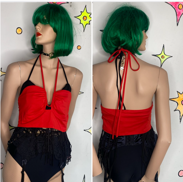 Vintage Red 90s Halter Top Y2K Open Back Party Top Baddie Aesthetic Crop S