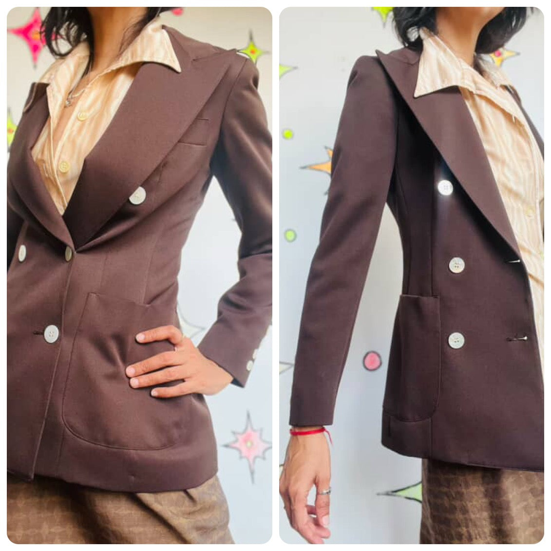 70s Evan Picone Neiman Marcus Chocolate Brown Blazer Big Collar Retro Jacket 0/2