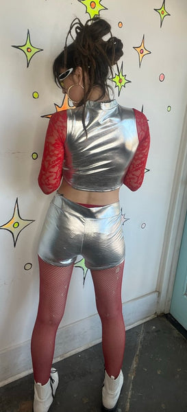 Metallic Silver Galactic Glam Shorts | Y2K Space Disco Hot Pants Party Rave M/L