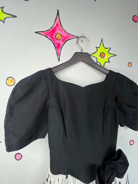 Gunne Sax 80s Party Cupcake Dress Black and White Polka Dot Poofy Crinoline S