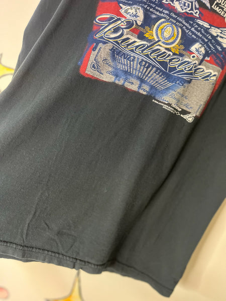 Vintage 90s Budweiser Grunge Novelty Graphic T-Shirt Black Retro Beer Tee | L