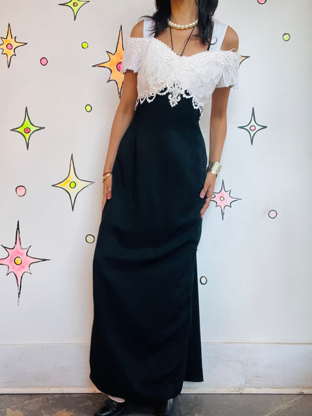Vintage 90s Black & White Lace Dress – Victorian Formal – Scott McClintock – M