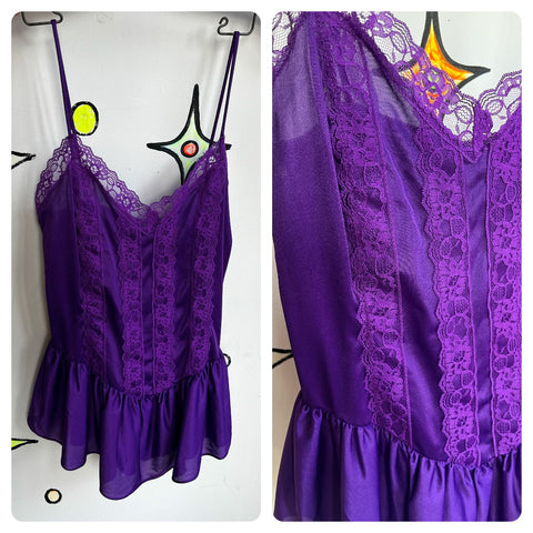 Vintage | Purple Slip Lace Fairy Core Lingerie Babydoll Cami Top | S