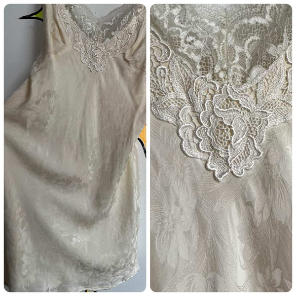 Vintage Off White Silk Lace Slip Dress – Boho Fairy Babydoll – Coquette Rococo
